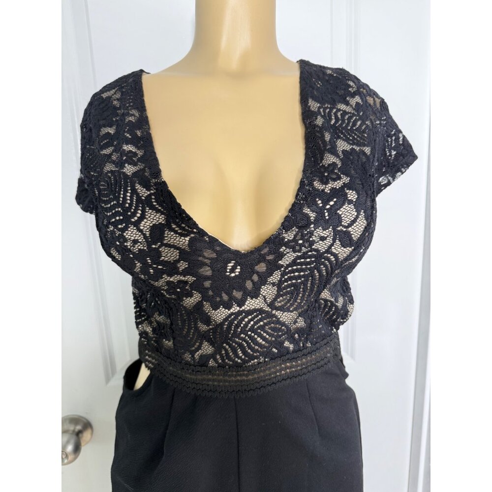 Black Lace Bodysuit With Cutout Waist & High-Waisted Pants